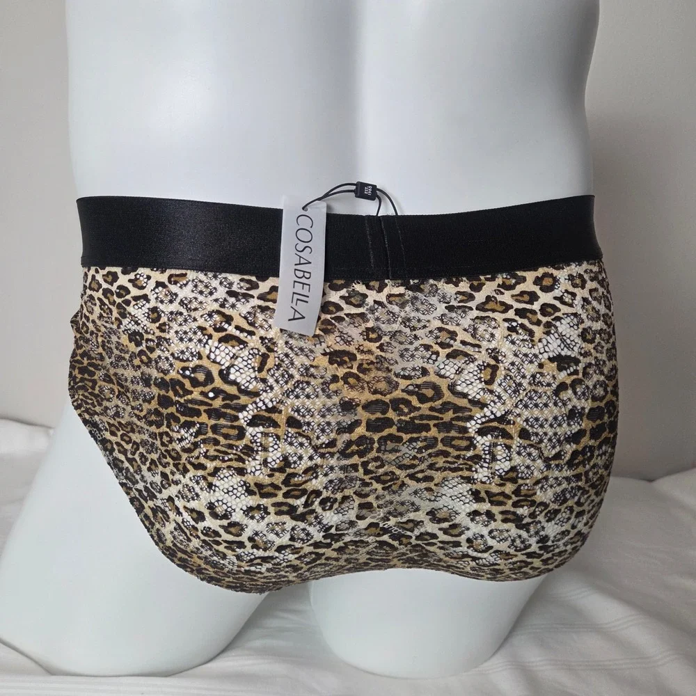 Cosabella Mens Leopard Print Lace Brief Black Elastic Waistband Animal Pattern